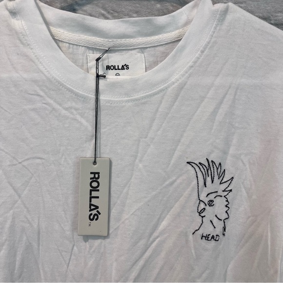NWT Rollas Men’s Medium Bird Head Chain Stitch White T-shirt - Picture 7 of 7
